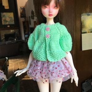 Hand Knit Doll Sweater Balloon Sleeve Cardigan for 1/4 Slim Msd Bjd Light Green