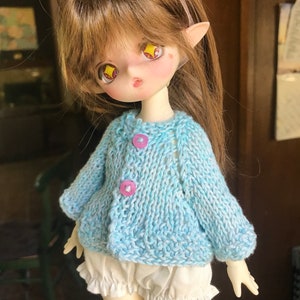Hand Knitted Doll Sweater Cardigan for 1/6 Yosd Bjd Aqua