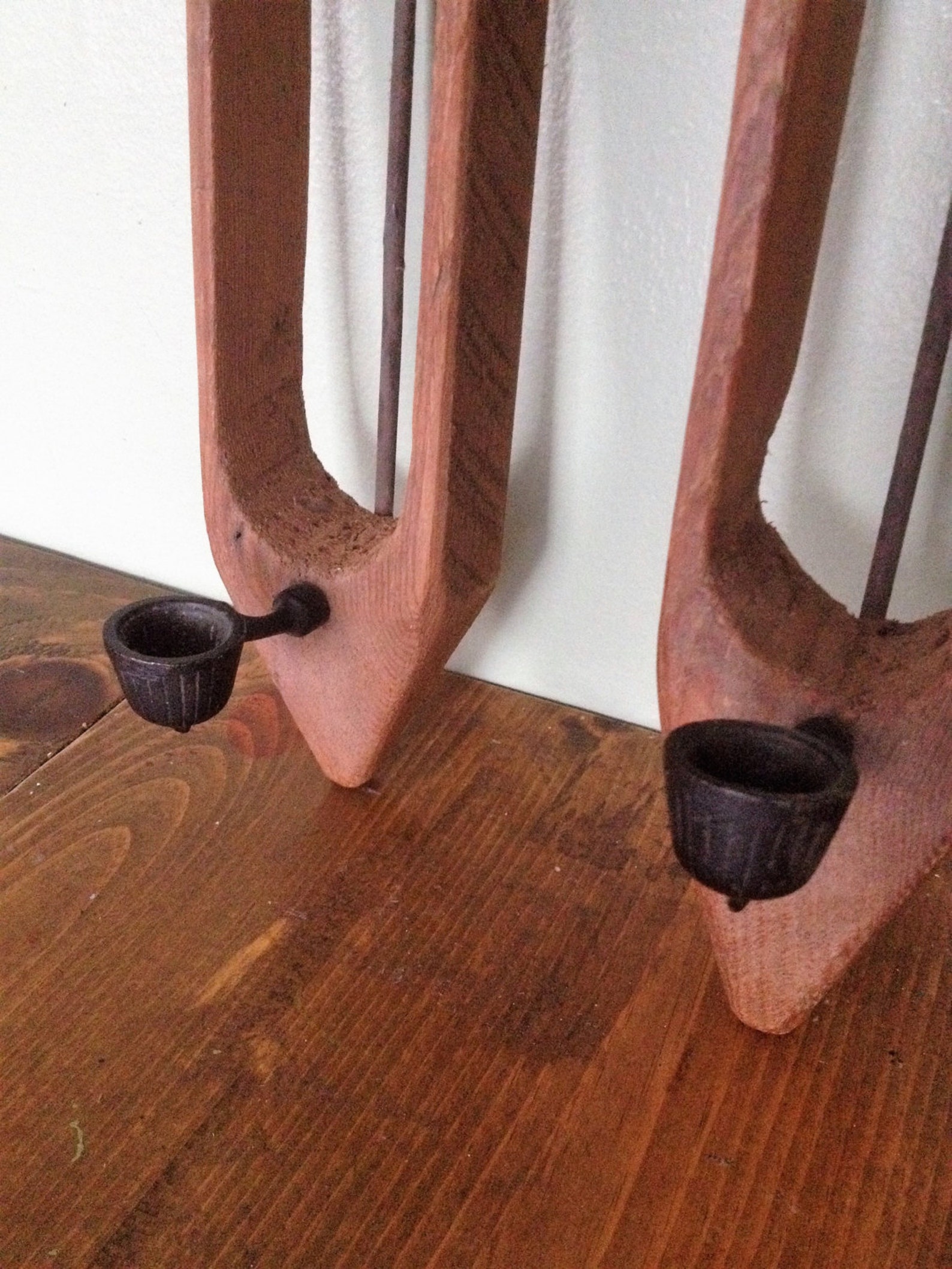 Antique Wood Weaving Loom Shuttle CANDLE HOLDERS Rustic Iron Etsy