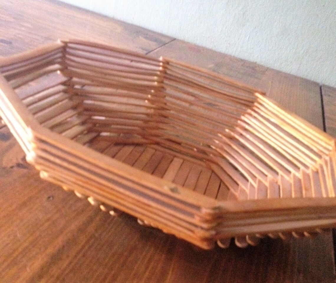 Vintage retro Popsicle Stick Basket Tramp Art Campers style Etsy