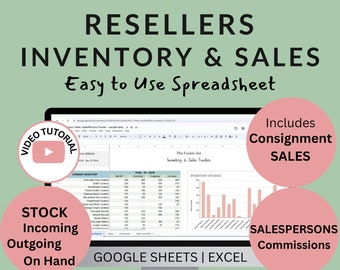 Resellers Easy Inventory Sales Purchases Tracking | Salesperson Commission | Incoming Outgoing Stock Consignments Excel Google Sheets