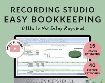 Sound Recording Studio Bookkeeping Spreadsheet: Income & Expense Tracker (Excel, Google Sheets)