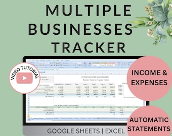 Multiple Business Accounting Spreadsheet: Income & Expense Tracker (Excel, Google Sheets)