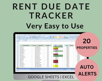 Rent Due Date Tracker Spreadsheet | Monthly Tenant Payment Tracking Landlord Property Manager template Track all Months Google Sheets Excel