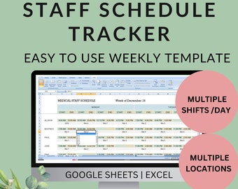 Weekly Staff Schedule Template Locations Time periods Overnight Shifts Printable Employee Planner | Hours Worked Wages | Google Sheets Excel