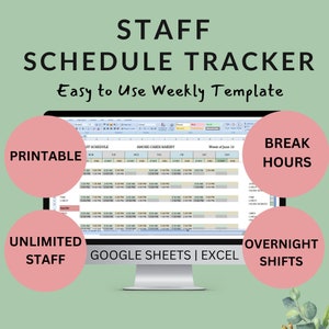 Weekly Staff Schedule Template with Overnight Shifts: Printable Employee Planner (Google Sheets, Excel)