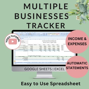 Multiple Business Accounting Spreadsheet: Income & Expense Tracker (Excel, Google Sheets)