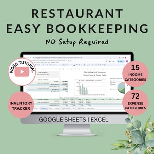 Restaurant Bookkeeping Template: Income, Expenses, Inventory (Excel & Google Sheets)