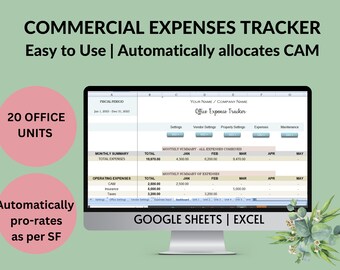 Commercial Properties Office Expense Tracker | Office Manager Spreadsheet | Automatically allocates CAM & Expenses to Multiple Offices