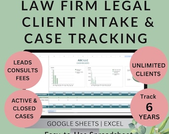 Law Firm Client Intake Spreadsheet: Case Tracker, Lead Tracker, Task Scheduler (Excel Google Sheets)