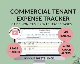 Commercial Tenant CAM Expense Tracker Spreadsheet | Rent & Lease Management | Excel Google Sheets Template