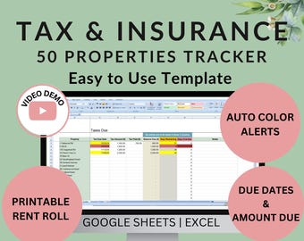 50 Properties Tracker: Taxes & Insurance Due Dates (Google Sheets, Excel)
