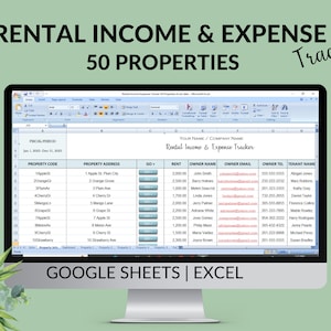 Rental Income Expense Tracker: 50 Properties, Landlords (Excel, Google Sheets)