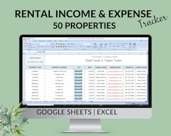 Rental Income Expense Tracker: 50 Properties, Landlords (Excel, Google Sheets)