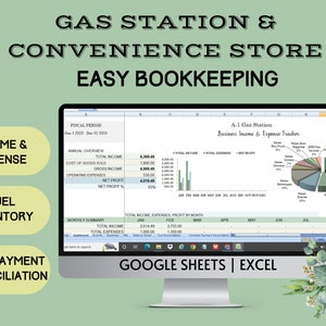 Supermarkt tankstation Eenvoudig boekhouden | Inkomsten Kosten Brandstof Inventaris Kaart Betalingsafstemming Boekhouding Google Spreadsheets Excel