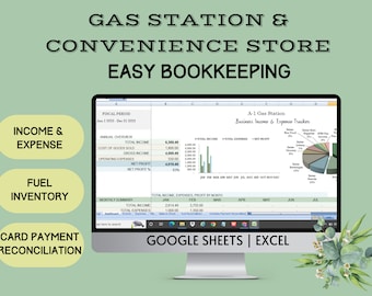 Gas Station Bookkeeping Spreadsheet: Income, Expense, Fuel, Card Reconciliation (Google Sheets & Excel)