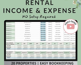 Rental Income & Expense Tracker | Landlords Rental Property Spreadsheet | 20 Properties Rental Ledger Spreadsheet Long Term Short Term Excel