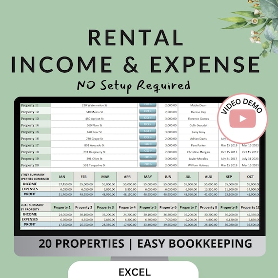 Rental Income & Expense Tracker: 20 Property Excel Spreadsheet