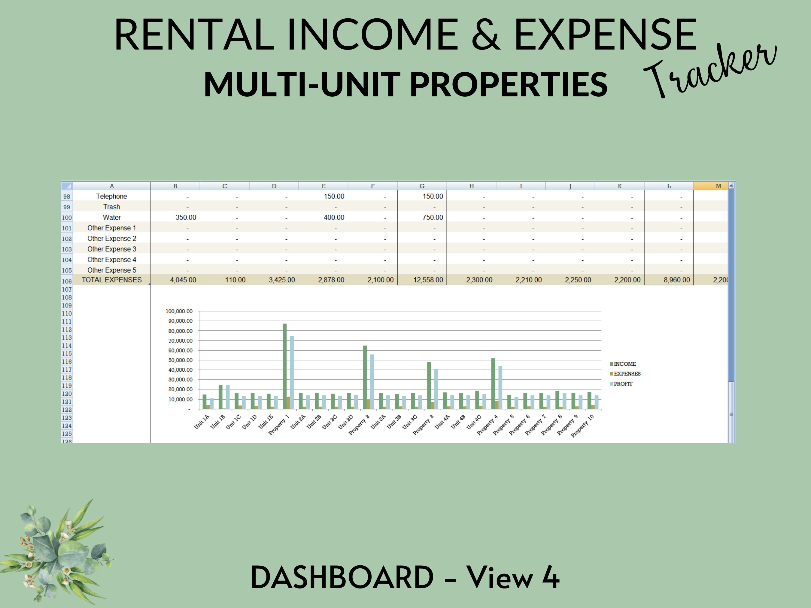 Multiunit Properties Rental & Expense Tracker Landlords Rental