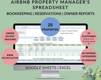 Airbnb Property Manager Spreadsheet | Income, Expense and Payout Tracker (Google Sheets & Excel)