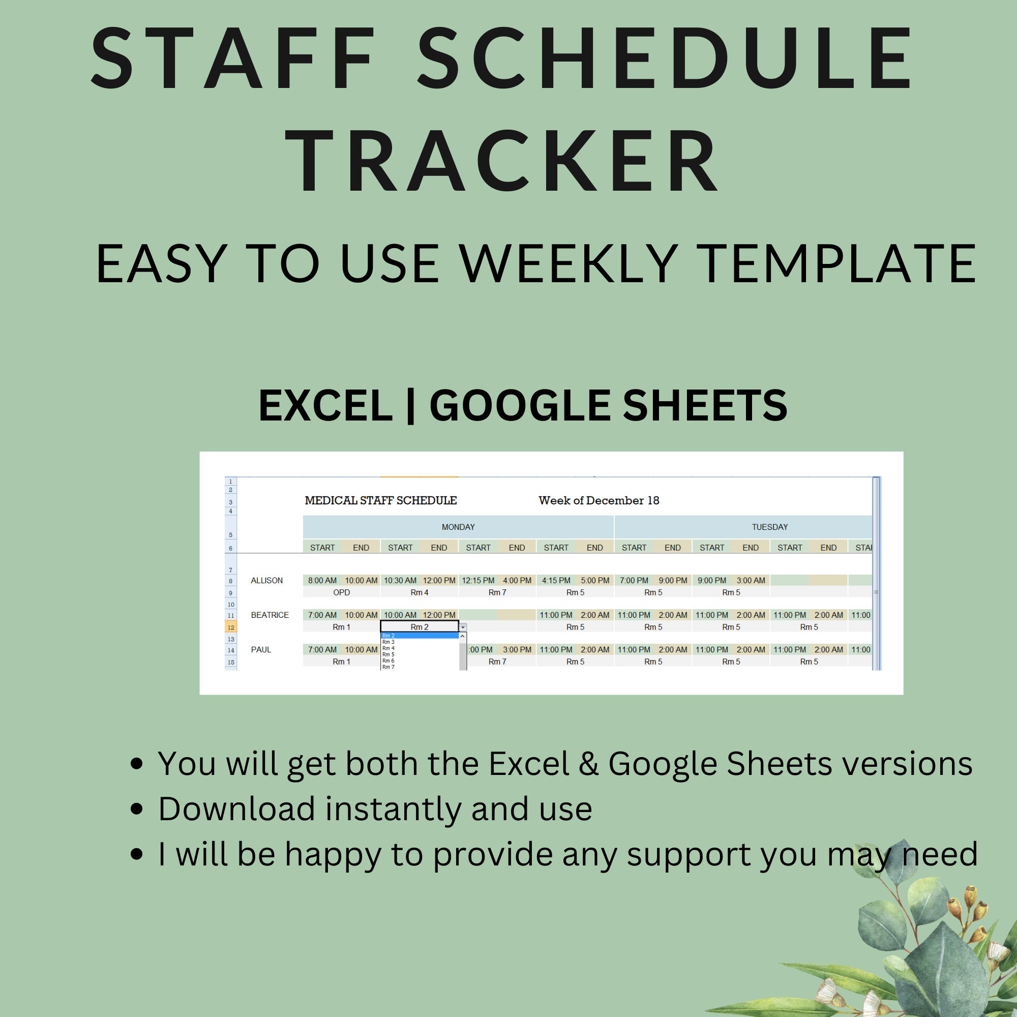 Weekly Staff Schedule Template With Locations, Overnight Shifts ...