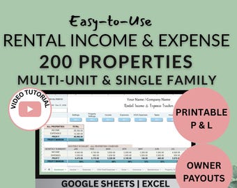 Kalkylblad för fastighetsförvaltning med 204 enheter | Spårning av hyresintäkter och kostnader | Enfamiljshus med flera enheter | NOI, ROI, kapitaliseringsgrad, Google Sheets, Excel