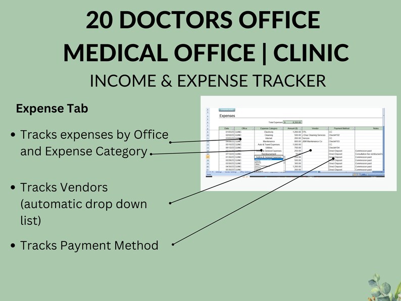 20 Doctors Office Medical Devices Clinic Expense Tracker