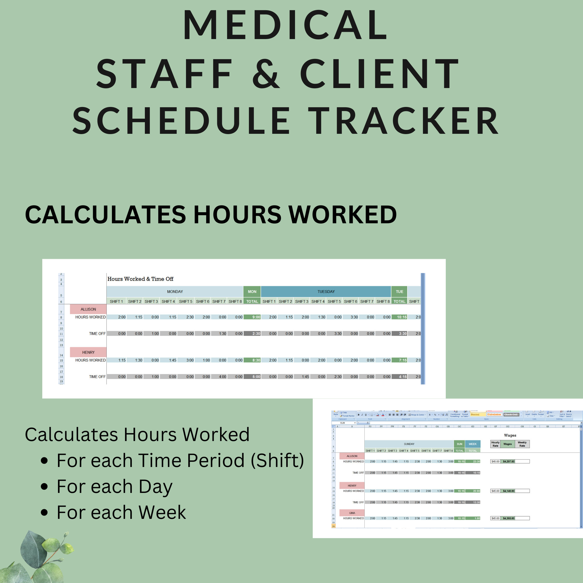 Weekly Staff & Client Schedule Template | Time Periods Overnight Shifts ...
