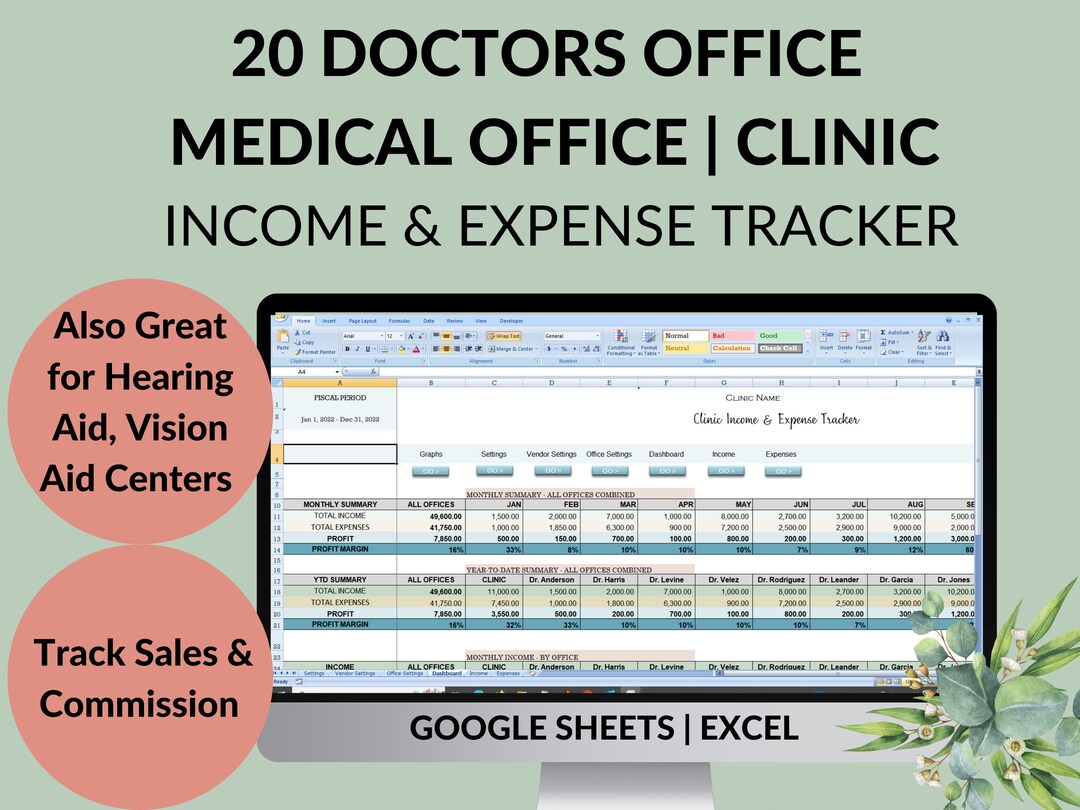 Clinic Income Expense Tracker: 20 Doctor Office Spreadsheet (google ...