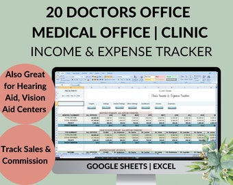 Clinic Income Expense Tracker: 20 Doctor Office Spreadsheet (Google Sheets & Excel)