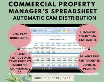 Commercial Property Manager Spreadsheet: Income, Expenses, Automatic CAM Distribution (Google Sheets & Excel)