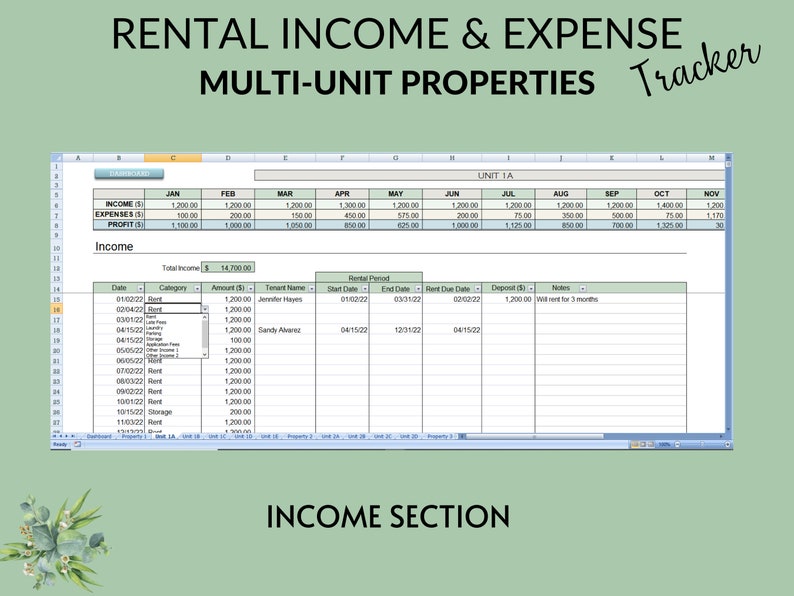 Multiunit Properties Rental & Expense Tracker Landlords Rental