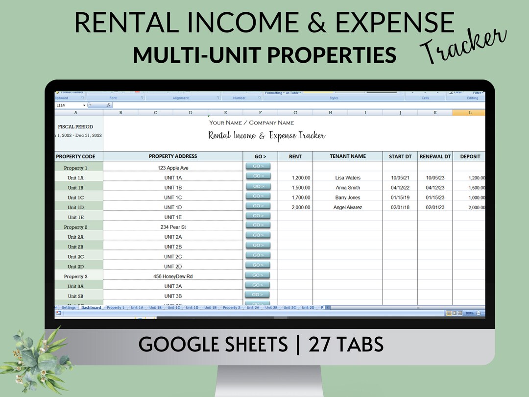 Multiunit Properties Rental & Expense Tracker Landlords Rental
