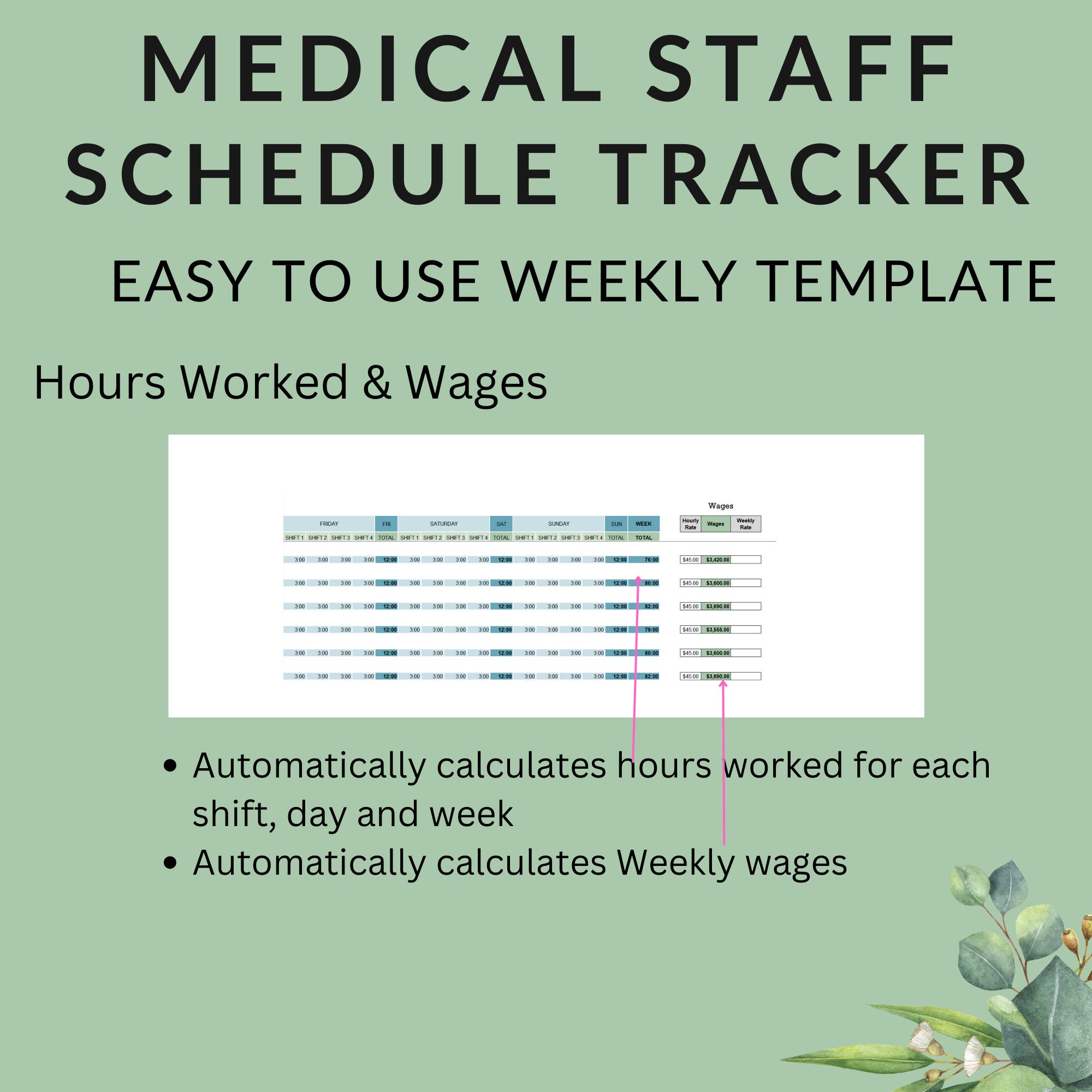 medical-office-weekly-staff-schedule-template-printable-planner-shifts-locations-doctors-hours-worked-wages-google-sheets-excel-etsy