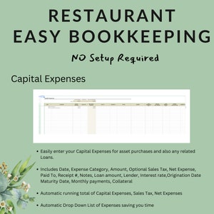 Easy Bookkeeping for Restaurant Bistro Bar Cafe Income Expenses and Inventory Tracker Profit & Loss Balance Sheet Excel Google Sheets image 5