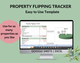Property Flipping Tracker | Sjabloon voor huis omdraaien | Kosten- en winstanalyse Budgettering Reikwijdte van de werkbladen Google Spreadsheets Excel-spreadsheet