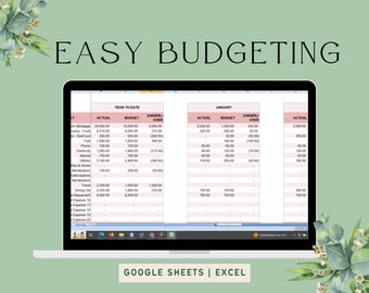 Easy Budgeting Spreadsheet | Personal Income Expenses Savings Tracker | Personal Bookkeeping | Paycheck Spend Vs Budget Google Sheets Excel