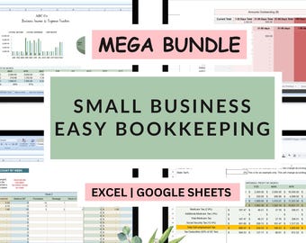 Small Business Bookkeeping Bundle Excel & Google Sheets Spreadsheet Tracker (Digital Download)
