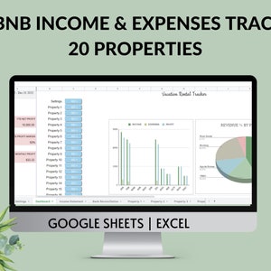 Airbnb VRBO Income Expense Tracker 20 PROPERTIES | Vacation Rental Spreadsheet | P & L Statement, Bank Reconciliation Google Sheets Excel