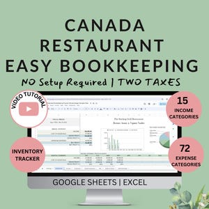 Canada Restaurant Bookkeeping Template: Excel & Google Sheets (GST/PST)