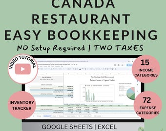 Canada Restaurant Bookkeeping Template: Excel & Google Sheets (GST/PST)