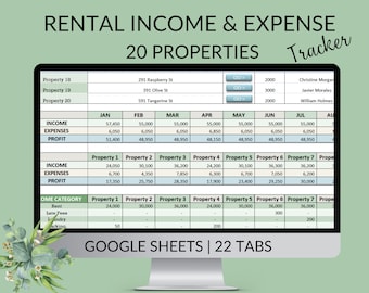 Rental Income Expense Tracker: 20 Properties, Landlord Spreadsheet (Google Sheets)