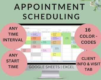 Appointment Scheduling Tracker Excel & Google Sheets | Visual Color-Coded Calendar Scheduler Template for Office, Clinic, Service Business