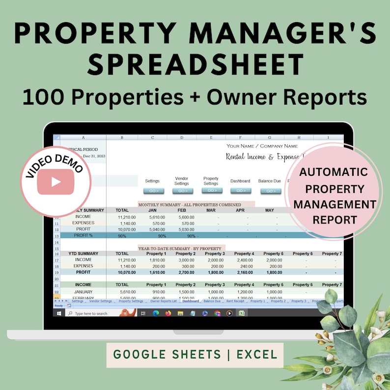 Property Manager Spreadsheet: Rental Income & Expense Tracker (excel ...