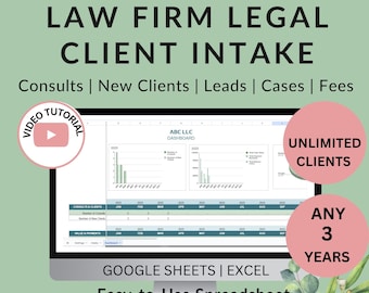 Law Firm Client Intake Spreadsheet: Attorney Lead Tracker (Excel & Google Sheets Template Digital Download )