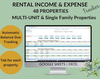 48 Multi-Family Single Family Properties Rental Income & Expense Tracker | Landlords Rental Property Spreadsheet Ledger  Google Sheets Excel
