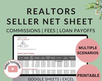 Realtor Seller Net Sheet: Real Estate Closing Calculator (Excel & Google Sheets Template)