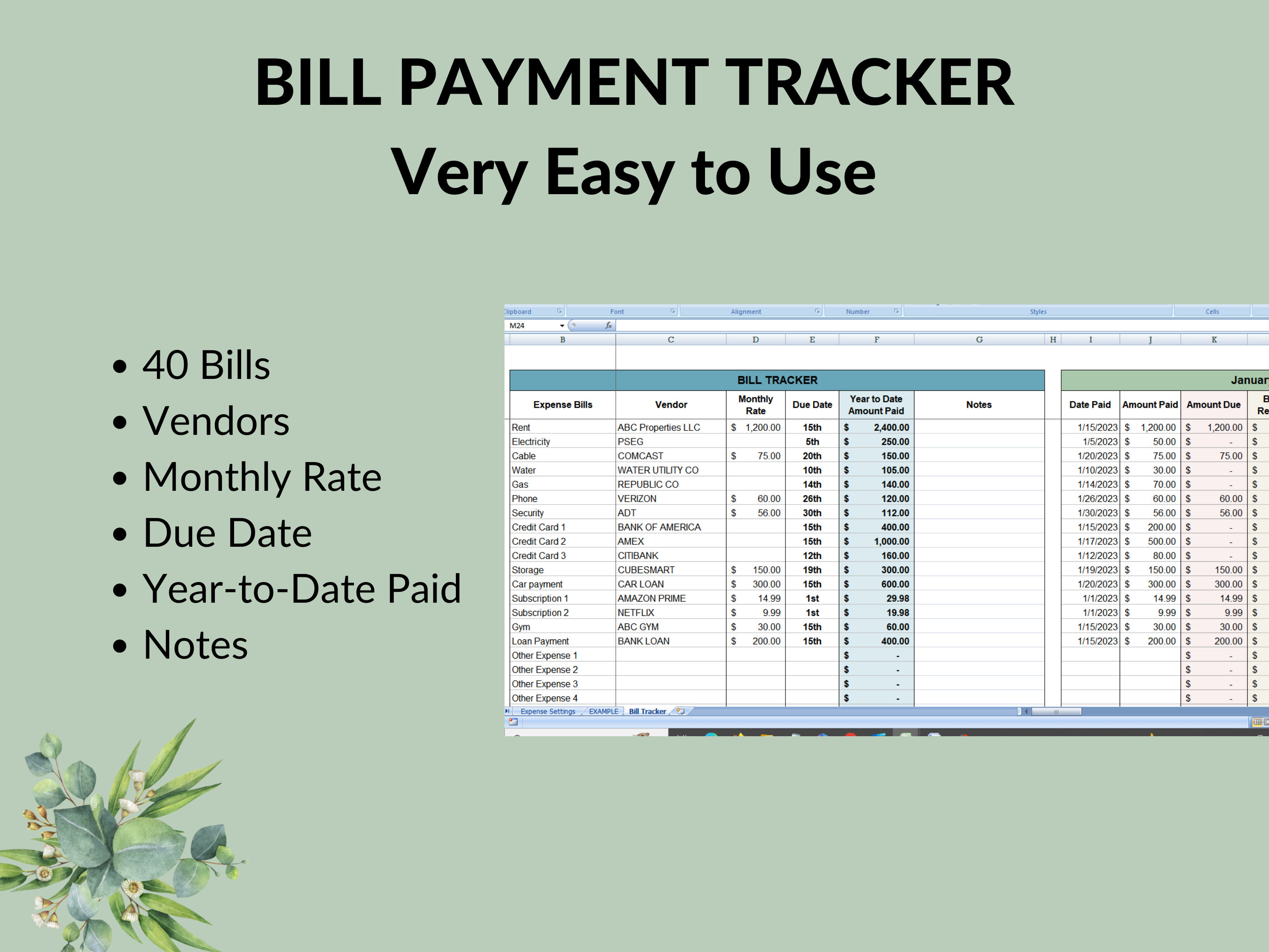 Bill Tracker Spreadsheet | Monthly Bill Payment Tracking | Bill Pay ...