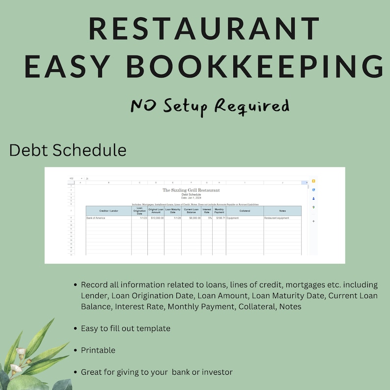 Easy Bookkeeping for Restaurant Bistro Bar Cafe Income Expenses and Inventory Tracker Profit & Loss Balance Sheet Excel Google Sheets image 9