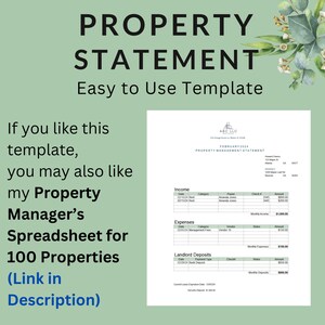 May include: A printable property management statement template for February 2024. The template includes sections for income, expenses, and landlord deposits. The text "ABC LLC" is at the top of the page.
